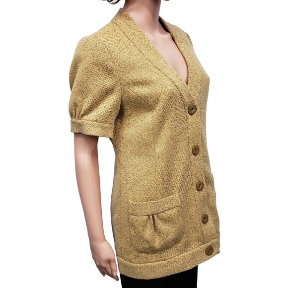 NWT Anthropologie Tabitha Tweed Blazer Cardigan Jacket 10 Short Sleeve Mustard - Picture 6 of 13